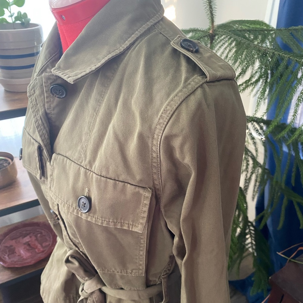 J. Crew army green denim cropped peplum jacket with tie waist, button-down - Picture 11 of 11